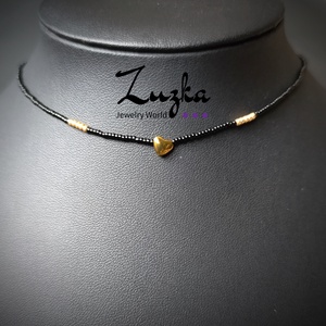 Choker nyaklánc, nyakpánt szivecskével, Ékszer, Nyaklánc, Nyakpánt, gallér, Gyöngyfűzés, gyöngyhímzés, MESKA