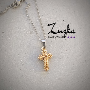 Mini keresztes nyaklánc, Ékszer, Nyaklánc, Medálos nyaklánc, Gyöngyfűzés, gyöngyhímzés, MESKA