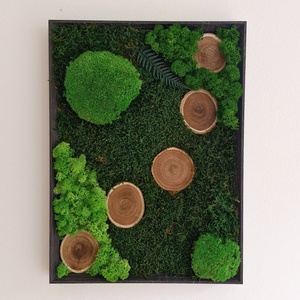 Mohakép fakorongokkal, Otthon & Életmód, Dekoráció, Fali és függő dekoráció, Zuzmókép, Mohakép, , MESKA