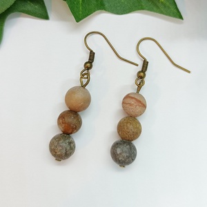 Matt amerikai jáspis ásványgyöngyös, lógós fülbevaló , Ékszer, Fülbevaló, Lógó fülbevaló, Gyöngyfűzés, gyöngyhímzés, Ékszerkészítés, MESKA