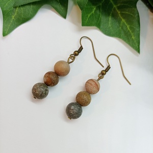 Matt amerikai jáspis ásványgyöngyös, lógós fülbevaló  - ékszer - fülbevaló - lógó fülbevaló - Meska.hu