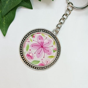 Rózsaszín virág medálos kulcstartó - táska & tok - kulcstartó & táskadísz - kulcstartó - Meska.hu