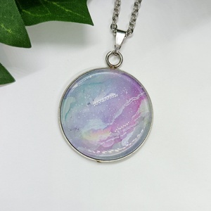  Kék és lila márvány mintás üveglencse medálos nemesacél nyaklánc, Ékszer, Nyaklánc, Medálos nyaklánc, Ékszerkészítés, MESKA