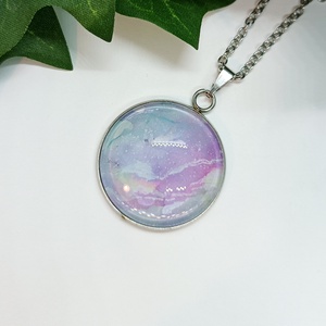  Kék és lila márvány mintás üveglencse medálos nemesacél nyaklánc - ékszer - nyaklánc - medálos nyaklánc - Meska.hu