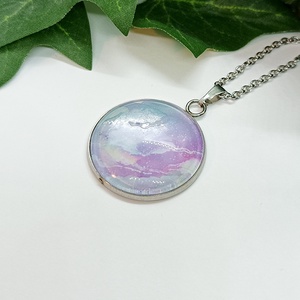  Kék és lila márvány mintás üveglencse medálos nemesacél nyaklánc - ékszer - nyaklánc - medálos nyaklánc - Meska.hu