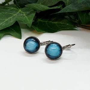 Kék színű műgyanta kaboson nemesacél biztonsági kapcsos fülbevaló  - ékszer - fülbevaló - lógó fülbevaló - Meska.hu