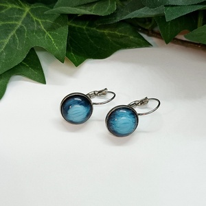 Kék színű műgyanta kaboson nemesacél biztonsági kapcsos fülbevaló  - ékszer - fülbevaló - lógó fülbevaló - Meska.hu