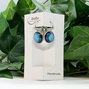 Kék színű műgyanta kaboson nemesacél biztonsági kapcsos fülbevaló  - ékszer - fülbevaló - lógó fülbevaló - Meska.hu