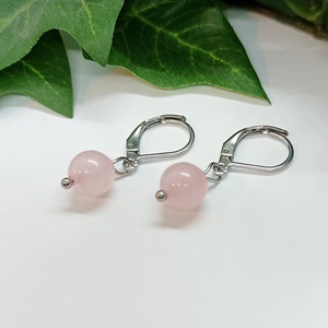 Rózsakvarc ásványgyöngy biztonsági kapcsos fülbevaló  - Meska.hu
