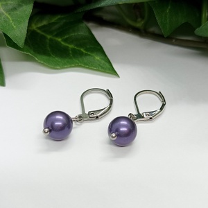  Lila színű kagyló gyöngyös biztonsági kapcsos fülbevaló  - Meska.hu
