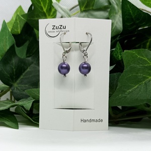  Lila színű kagyló gyöngyös biztonsági kapcsos fülbevaló  - ékszer - fülbevaló - lógó fülbevaló - Meska.hu