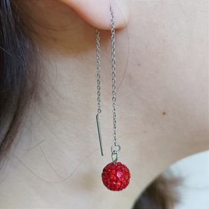 Piros Shamballa gyöngyös, lógós fülbevaló  - ékszer - fülbevaló - lógó fülbevaló - Meska.hu
