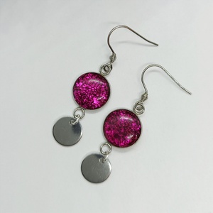 Magenta színű dupla medálos nemesacél lógós fülbevaló  - ékszer - fülbevaló - lógó fülbevaló - Meska.hu