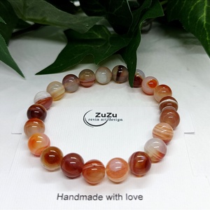Vörös Sardonyx ásványgyöngy karkötő - ékszer - karkötő - gyöngyös karkötő - Meska.hu