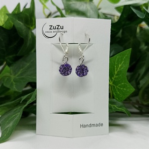 Lila csillogó shamballa gyöngyös lógós fülbevaló  - ékszer - fülbevaló - lógó fülbevaló - Meska.hu