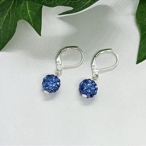 Kék csillogó shamballa gyöngyös lógós fülbevaló  - ékszer - fülbevaló - lógó fülbevaló - Meska.hu