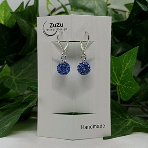 Kék csillogó shamballa gyöngyös lógós fülbevaló  - ékszer - fülbevaló - lógó fülbevaló - Meska.hu