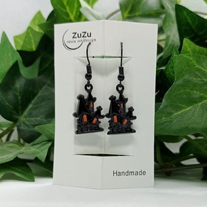 Fekete színű Halloween  kastély medálos lógós fülbevaló  - otthon & életmód - dekoráció - halloween - halloweeni ékszerek - Meska.hu