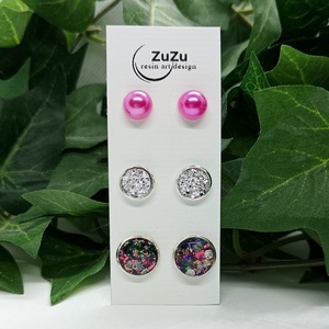 Pink-mályva-ezüst színkavalkád pötty fülbevalók, Ékszer, Fülbevaló, Pötty fülbevaló, Ékszerkészítés, MESKA