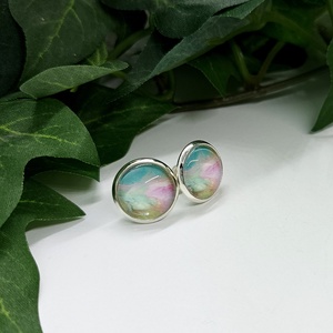 Türkiz és rózsaszínű márvány mintás pötty fülbevaló - ékszer - fülbevaló - pötty fülbevaló - Meska.hu