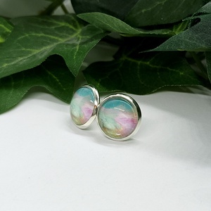 Türkiz és rózsaszínű márvány mintás pötty fülbevaló - ékszer - fülbevaló - pötty fülbevaló - Meska.hu