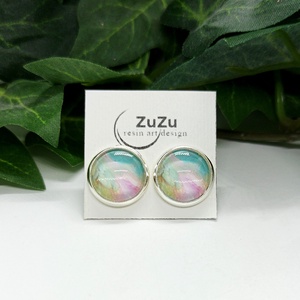 Türkiz és rózsaszínű márvány mintás pötty fülbevaló - ékszer - fülbevaló - pötty fülbevaló - Meska.hu