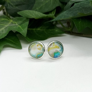 Kék és zöld színű márvány mintás pötty fülbevaló, Ékszer, Fülbevaló, Pötty fülbevaló, Ékszerkészítés, MESKA