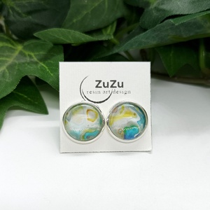 Kék és zöld színű márvány mintás pötty fülbevaló - ékszer - fülbevaló - pötty fülbevaló - Meska.hu