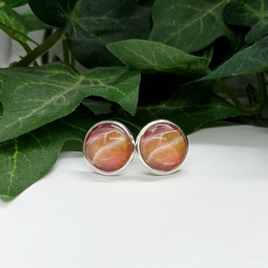 Barna és bézs színű márvány mintás pötty fülbevaló, Ékszer, Fülbevaló, Pötty fülbevaló, Ékszerkészítés, MESKA