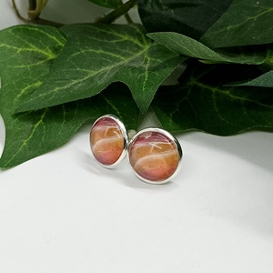 Barna és bézs színű márvány mintás pötty fülbevaló - ékszer - fülbevaló - pötty fülbevaló - Meska.hu