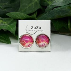 Pink és rózsaszínű márvány mintás pötty fülbevaló - ékszer - fülbevaló - pötty fülbevaló - Meska.hu