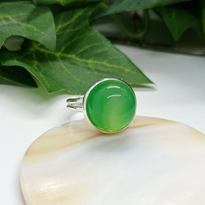 Zöld ónix achát ásvány kaboson gyűrű  - Meska.hu