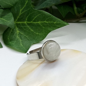 Hegyikristály ásvány kaboson nemesacél gyűrű  - ékszer - gyűrű - statement gyűrű - Meska.hu