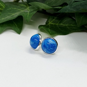 Kék márvány mintás pötty fülbevaló - ékszer - fülbevaló - pötty fülbevaló - Meska.hu