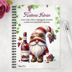 Személyre szabható - A legjobb borász manó és a vörös bor mintás A6-os füzet - otthon & életmód - papír, írószer - jegyzetfüzet & napló - Meska.hu