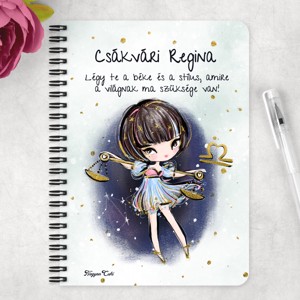 Személyre szabható - Barna hajú Csini Mérleg lány mintás A5-ös füzet - otthon & életmód - papír, írószer - jegyzetfüzet & napló - Meska.hu