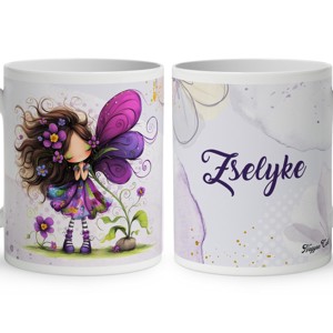 Névvel kérhető - Cuki ibolya virágos tündér mintás bögre, Otthon & Életmód, Konyhafelszerelés, tálalás, Tálalás, Bögre & Csésze, , MESKA