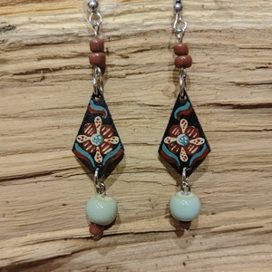 Virágos festett fülbevaló , Ékszer, Fülbevaló, Lógó fülbevaló, Festett tárgyak, MESKA