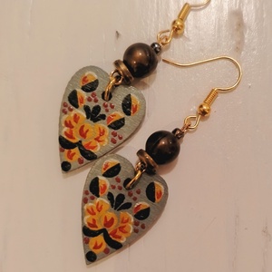 Virágos festett fülbevaló  - ékszer - fülbevaló - lógós kerek fülbevaló - Meska.hu Virágos festett fülbevaló  - ékszer - fülbevaló - lógós kerek fülbevaló - Meska.hu