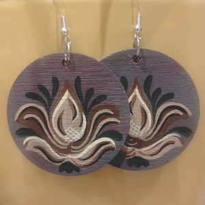 Virágmintás fülbevaló , Ékszer, Fülbevaló, Lógós kerek fülbevaló, Festett tárgyak, MESKA